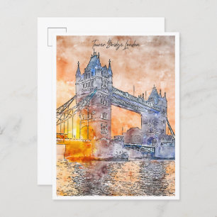 Tower Bridge Londen vintage reis waterverf Briefkaart