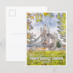 Tower Bridge Londen vintage reis waterverf Briefkaart