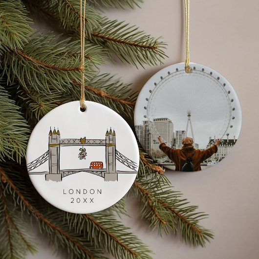 Tower Bridge London Double Decker Kerstfoto Keramisch Ornament