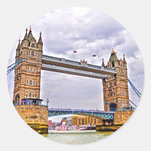 Tower Bridge London, England Art Design Ronde Sticker (Voorkant)