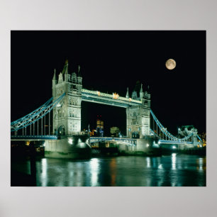 Tower Bridge 's nachts, Londen, Engeland Poster