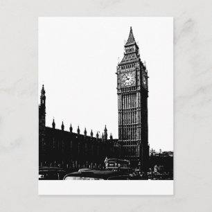 Tower of London Big Ben zwart-wit foto Briefkaart