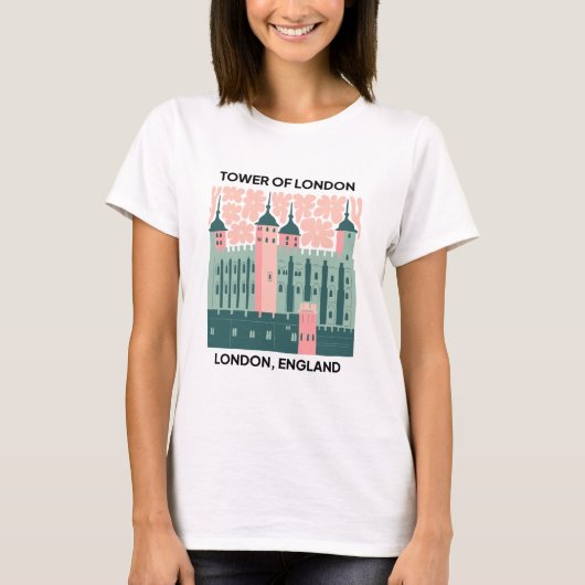 Tower of London Engeland abstracte reizen bloemsie T-shirt (Voorkant)
