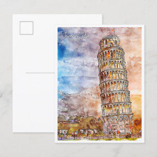Tower of Pisa Italië vintage reis waterverf Briefkaart