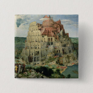 Tower van Babel, 1563 (olie op het paneel) Vierkante Button 5,1 Cm