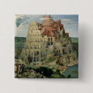 Tower van Babel Vierkante Button 5,1 Cm