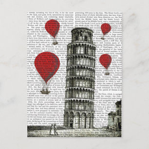 Tower van Pisa en Red Hot Air-ballonnen Briefkaart
