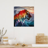 Towering Mountain Silhouette Tiger Sunset Poster (Keuken)