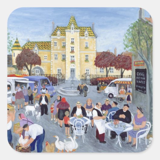Town Square in Bourgogne Vierkante Sticker (Voorkant)