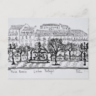 Town Square Placa Rossio Lissabon, Portugal Briefkaart