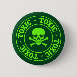 Toxische groene schedel en kruisbeenderen ronde button 5,7 cm