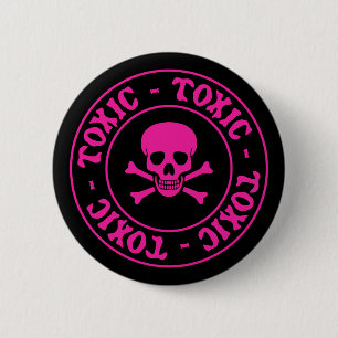 Toxische roze schedel en kruisbeenderen ronde button 5,7 cm