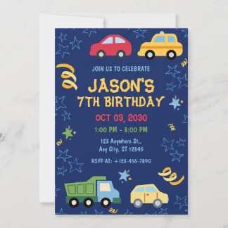 Toy Cars Blue Anniversaire Fête Invitation