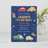 Toy Cars Blue Anniversaire Fête Invitation (Debout devant)