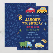 Toy Cars Blue Anniversaire Fête Invitation (Devant / Derrière)