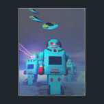 Toy Robos sur la carte postale d'attaque<br><div class="desc">Les robots de jouets rétro se défendent et attaquent les jouets invasion d'ovnis</div>