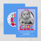 Toy Train Baby Boys Carte photo Faire-part de nais (Devant / Derrière)