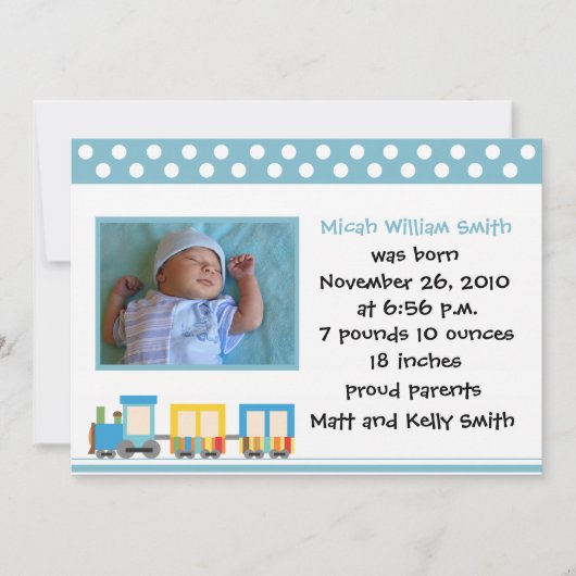 Toy Train Blue Faire-part de naissance (Devant)