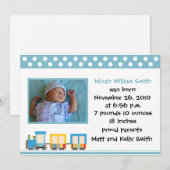 Toy Train Blue Faire-part de naissance (Devant / Derrière)