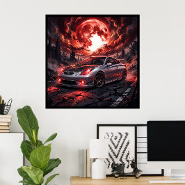 Toyota Celica GT-S Onder een Dieprode Maan Poster