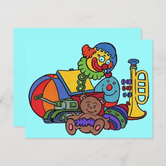 TOYS BIRTHDAY PARTIJ INVITATION JACK-IN-THE-BOX KAART (Voorkant / Achterkant)