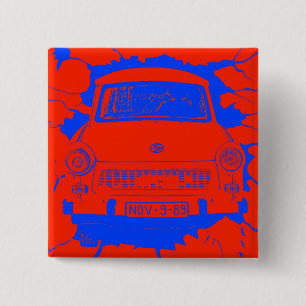 Trabant Car en Red/Blue Berlin Wall Vierkante Button 5,1 Cm
