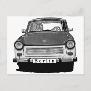 Trabant Car Front, Black and White, Berlijn Briefkaart