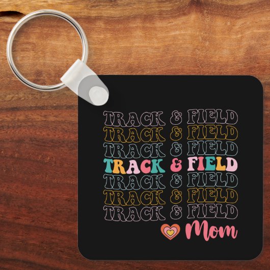 Track en Field Mom Groovy Running Mother's Day Sleutelhanger (Voorkant)