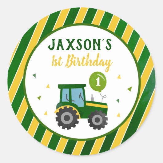 Tracteur Anniversaire Fête Favoriser Stickers Étiq (Devant)