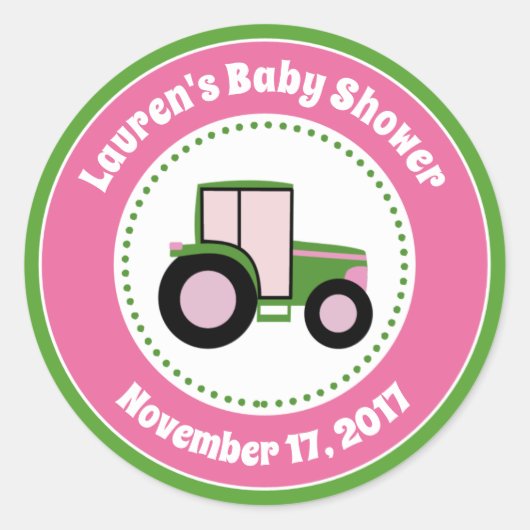 Tracteur Baby shower Favoriser Stickers Fille rose (Devant)
