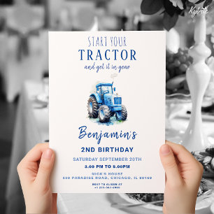 Tracteur bleu Anniversaire Invitation Commencer vo