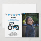 Tracteur bleu Invitation de fête d'anniversaire av (Devant / Derrière)