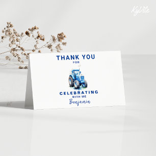 Tracteur bleu plié Carte de remerciements d'annive
