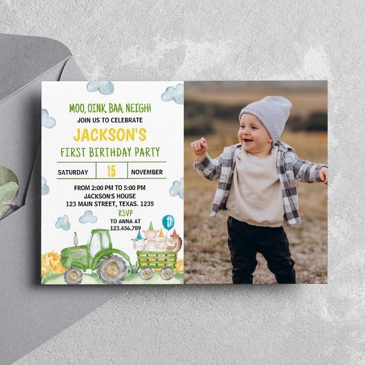 Tracteur Farm Animal Anniversaire Fête Invitation