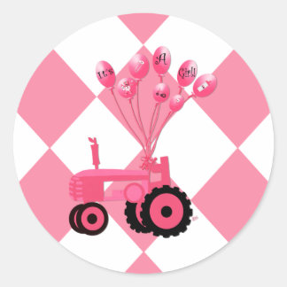 Tracteur rose bébé avec Stickers Ballons