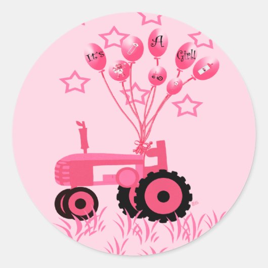Tracteur rose bébé avec Stickers Ballons (Devant)