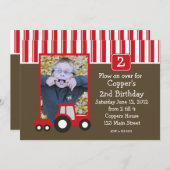 Tracteur rouge et blanc Invitation d'anniversaire (Devant / Derrière)