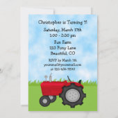 Tracteur rouge et grange bleue Invitation d'annive (Dos)