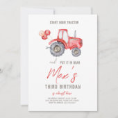 Tracteur rouge Thème Anniversaire Invitation (Devant)
