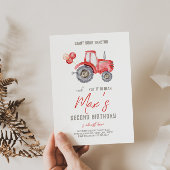 Tracteur rouge Thème Anniversaire Invitation