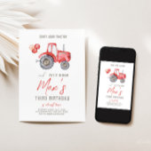 Tracteur rouge Thème Anniversaire Invitation