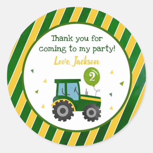 Tracteur vert Anniversaire Fête Favoriser Stickers (Devant)