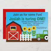 Tracteur vert et invitation rouge de fête (Devant / Derrière)