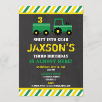 Tracteur vert et jaune invitation d'anniversaire g