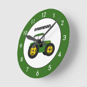 Tracteur vert horloge ronde personnalisée (Angle)
