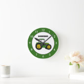 Tracteur vert horloge ronde personnalisée (Maison)