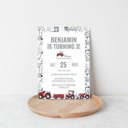 Tracteurs agricoles Thème Anniversaire Invitation