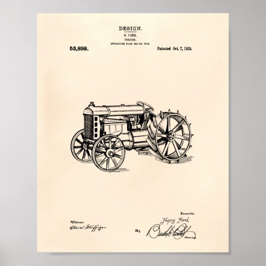 Tractor 1919 Patent Art Old Peper Poster (Voorkant)