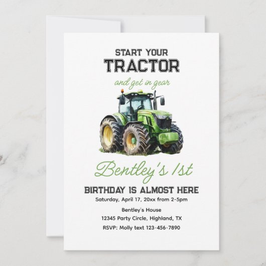 Tractor 1st Birthday Party Fun Boerderij Kaart (Voorkant)