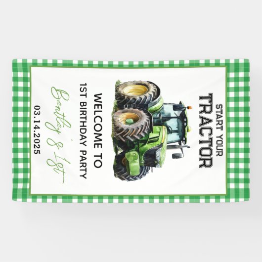 Tractor 1st Birthday Party Fun Boerderij Spandoek (Horizontaal)